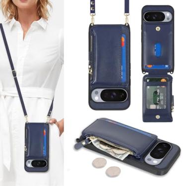 Imagem de Cavor Capa carteira compatível com Google Pixel 10/10 Pro com suporte para cartão, capa transversal para Pixel 10 com alça, bolso com zíper de couro PU, compartimentos para cartões, capa protetora