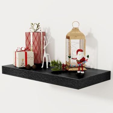 Imagem de Prateleiras flutuantes pretas profundas de 30 cm, prateleira flutuante para livros, 60 x 30,5 cm, prateleiras profundas de madeira rústica para armazenamento e exibição doméstica, prateleiras espessas