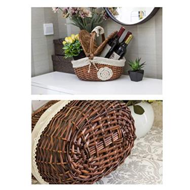 Imagem de KIMISS Cesta de Piquenique de Vime Artesanal Com Alça de Tampa e Madeira - Solução de Armazenamento Versátil para Camping, Piqueniques Ao Ar Livre e Organização Doméstica (Como mostrado)