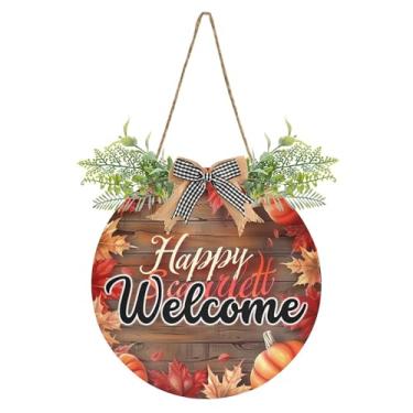 Imagem de SEHANY Guirlandas de outono para decoração de porta da frente, letreiro de boas-vindas de abóboras de madeira rústica para pendurar no dia de Ação de Graças para decoração de festas ao ar livre