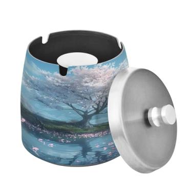 Imagem de Blueangle Cinzeiro de cerejeira branca com tampa para cigarros, à prova de vento/chuva, aço inoxidável, sem fumaça, inodoro, cinzeiro para uso interno ou externo (325)