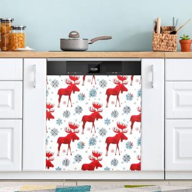 Imagem de ATTX Capa magnética de floco de neve de alce, 58 cm C x 66 cm A decoração da capa frontal da máquina de lavar louça, decalques de armário doméstico e eletrodomésticos adesivos #560
