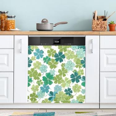 Imagem de ATTX Capa de ímã de lava-louças padrão trevos, 58 cm C x 66 cm A decoração da capa frontal da máquina de lavar louça, decalques de armário doméstico adesivos de eletrodomésticos #49
