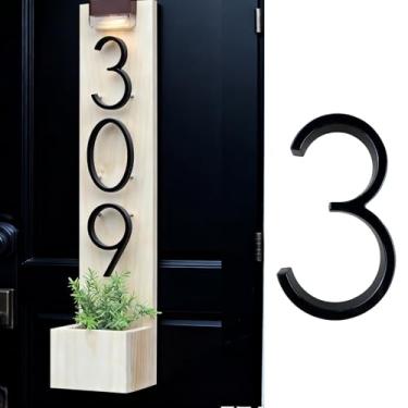 Imagem de Número de endereço de casa de 12 cm, placa de número moderna para parede, caixa de correio, porta de apartamento, calçada, fácil instalação, 1 peça (preto número 3)