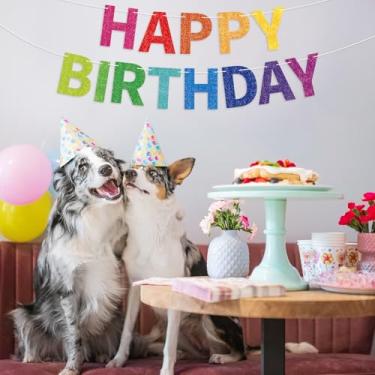 Imagem de Faixa arco-íris feliz aniversário colorido glitter festa de aniversário placa de fundo para meninos meninas crianças homens mulheres decorações de festa de aniversário suprimentos