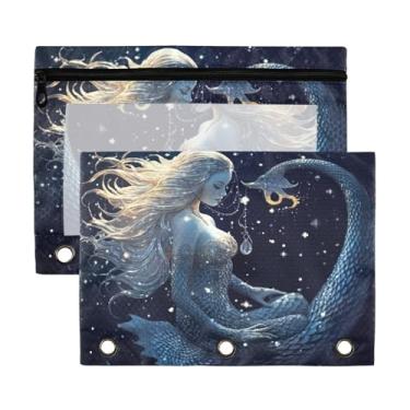 Imagem de ATTX Linda bolsa de lápis sereia para fichário de 3 anéis – Estojo transparente de grande capacidade com zíper liso, organizador de material de escritório resistente #389