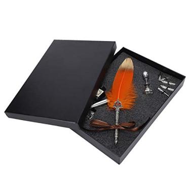 Imagem de Caneta de pena Caneta de desenho para escrita vintage Substituição de caneta de ponta Kit de garrafa de tinta vazia Acabamento requintado Escrita suave Conjunto de presente de (Laranja)