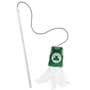 Imagem de NBA Boston Celtics Cat Toy Wand com erva-dos-gatos - brinquedo de pelúcia em forma de jérsei de equipe para gatos e gatinhos - Brinquedo interativo para animais de estimação para brincar e se