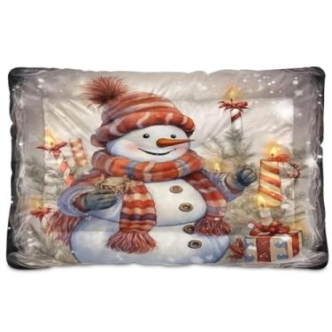 Imagem de KEEPREAL Cama de Natal para cães com boneco de neve, cama retangular confortável para animais de estimação, cama ultra macia e calmante para cães pequenos, médios e grandes, 91 x 61 cm (144)