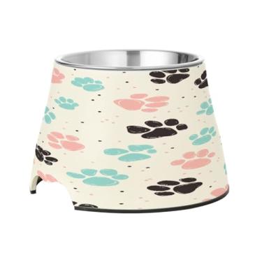 Imagem de Blueangle Tigelas elevadas para cães com aço inoxidável – Prato antiderrapante de 2,3 xícaras para animais de estimação de alta capacidade para saúde da coluna vertebral e design de pata de cachorro