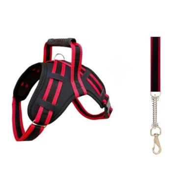 Imagem de Coleira Peitoral Ajustável com Guia para Cães Grandes – Peitoral Resistente com Anti-Puxão para Pitbull Doberman e Raças Fortes (PRETO COM VERMELHO,PP)