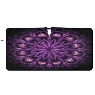 Imagem de Blueangle Para-brisa mandala roxa - 149.9 cm x 76.2 cm dobrável carro janela dianteira para-sol blocos raios UV viseira de sol (470)