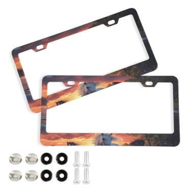 Imagem de SEHANY Molduras de placa de carro Majestic Running Horses, capa de alumínio à prova de ferrugem para placa de carro com furos elípticos e parafusos serve para acessórios de carro de tamanho padrão de