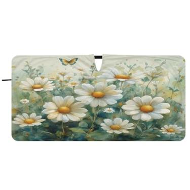 Imagem de Blueangle Aquarela Meadow Daisies Para-brisa Para-brisa - 149.9 cm x 76.2 cm Dobrável Carro Frontal Protetor Solar Blocos Raios UV Viseira de Sol (698)