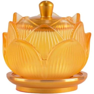 Imagem de FENNYYAR Enfeite de esmalte colorido, copo de água benta de lótus, 10 cm, copo de purificação de água frontal de Buda Deus da Riqueza