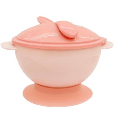 Imagem de Kit Introdução Alimentar Pote com Tampa e Colher Ventosa para mais Segunraça e Facilidade (Rosa)