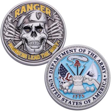 Imagem de U.S. Army Ranger Challenge Coin | 3D Beret Skull & Rangers Lead The Way Design | Military Collectible Gift for Veterans, Enlisted, Collectors (1.57 Inch)