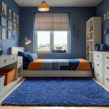 Imagem de ONASAR Tapetes de área azul-marinho para quarto, sala de estar, lavável, 10 x 15 cm, tapete felpudo de pelúcia ultramacio para berçário, crianças, meninos, adolescentes, dormitórios, decoração de casa