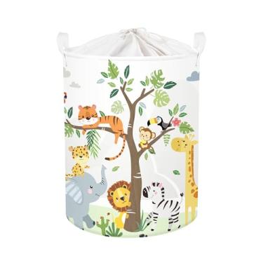 Imagem de HUUMONSS Cesto de lavanderia grande de animais da floresta, cesta de armazenamento, organizador de pais, caixotes de roupas de brinquedo para quarto, banheiro, girafa, 63L