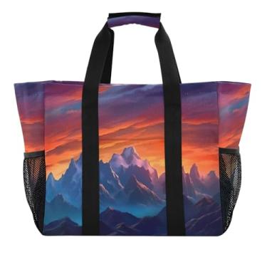 Imagem de Wassud Pintura a óleo montanha (2) sacolas de compras reutilizáveis grande bolsa organizadora de lona impermeável para praia, piquenique, lavanderia, viagem