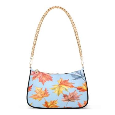 Imagem de CEBUGI Bolsas transversais femininas bolsa de ombro outono folha de bordo bolsa clutch elegante com alça de corrente