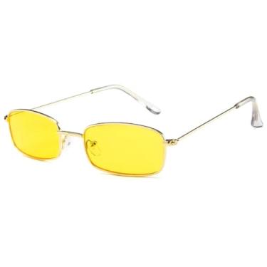 Imagem de JRLLFD Óculos de sol de metal com armação pequena, feminino e masculino, luxuoso, para dirigir ao ar livre, UV400 (dourado e amarelo)