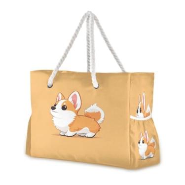 Imagem de Wassud Bolsa de praia com desenho de cachorro grande para mulheres, impermeável, à prova de areia, bolsa de viagem com zíper e bolso para piscina, academia, acampamento