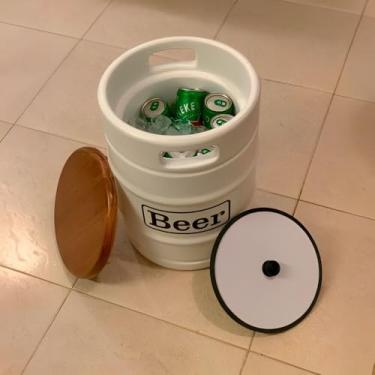 Imagem de Banco Cooler decorativo Barril de Cervejas Tampa de Madeira 28L