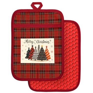 Imagem de Slohif Conjunto de 2 suportes de panela 100% algodão – Almofadas quentes de forno resistentes ao calor de Natal para cozinha, cozinha doméstica, assar, micro-ondas, churrasco