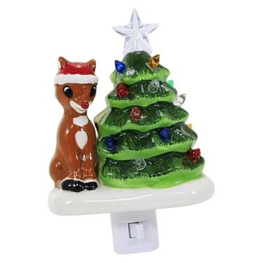 Imagem de Fenteer Luminária de Natal em formato de árvore noturna, luminária de parede com plugue, mini árvores de Natal para decoração de banheiro, quarto e, Alce