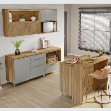 Imagem de Cozinha 6 Peças 4 Portas 7 Gavetas Ripado Painel Ilha Marquesa 100 MDF