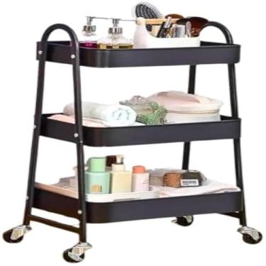 Imagem de Carrinho aramado, cozinha, banheiro, armazenamento, movel, com rodinhas, preto, resistente