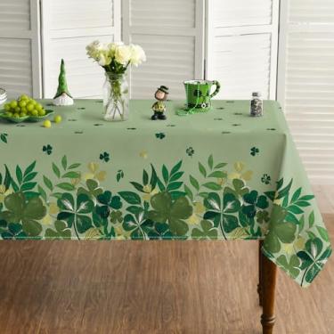 Imagem de Horaldaily Toalha de mesa retangular para Dia de São Patrício, 152 cm x 354 cm, folhas de trevo verde, samambaia, floral, pintura a óleo, lavável, capa de mesa sazonal para decoração de festa