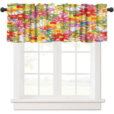 Imagem de Focusbrite Saia retrô de margarida, lindas flores descoladas dos anos 70 e 60, boêmio, colorido, vintage, floral, bolso para varão, tratamento para janela, para cozinha, quarto, sala de estar, 1