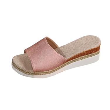 Imagem de Pantufa de praia com boca de peixe de cor sólida para o verão, casual, confortável, sem cadarço, rosa, 36