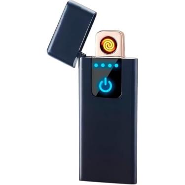 Imagem de Isqueiro Eletrônico Touch Screen, Liga de Zinco, Preto, Recarregável USB, Arco Elétrico à Prova de Vento, 7,5 x 3,5 cm, com Cabo USB