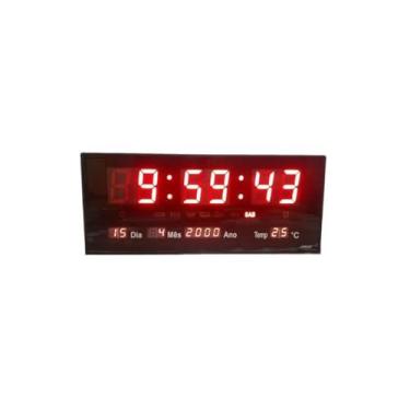 Imagem de Relógio de Parede Digital LED com Calendário, Termômetro e Alarme, 36x15x3 cm, Preto com LED Vermelho, Bivolt