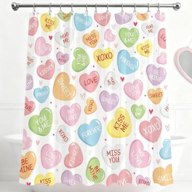 Imagem de InIsaJace Cortina de chuveiro para o dia dos namorados, cortina de banheira de coração para conversa feliz dos namorados, estética romântica, à prova d'água, decoração de banheiro com ganchos (180 x