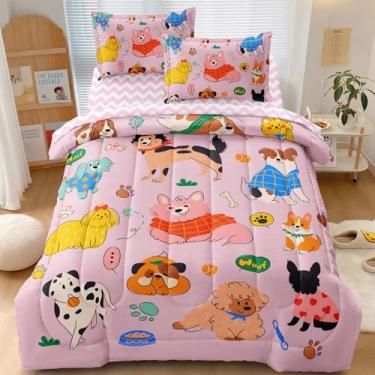 Imagem de SIRDO Jogo de cama solteiro com desenho de cachorro, 5 peças, para crianças, adolescentes, lençol com elástico e fronha