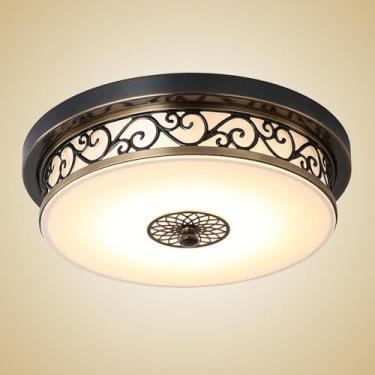 Imagem de Luminária de teto LED estilo antigo, para corredor, retrô, vintage, redonda, em metal, ferro e vidro, com luz quente de 3000K, ideal para sala de estar, sala de jantar, quarto e cozinha. Cor