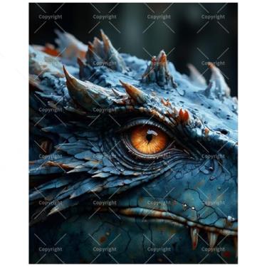 Imagem de TAOPAOLAB Kit de pintura de dragão fantasia por números para adultos - Pintura em close-up de olho de dragão azul DIY em tela 40,6 x 50,8 cm, conjunto de tinta acrílica, adequado para iniciantes, arte