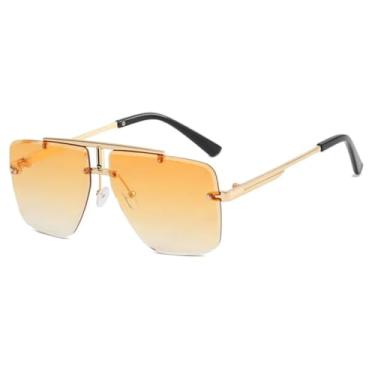 Imagem de HCHES Óculos de Sol Retrô Unissex com Armação Dupla e Proteção UV400 (Laranja)