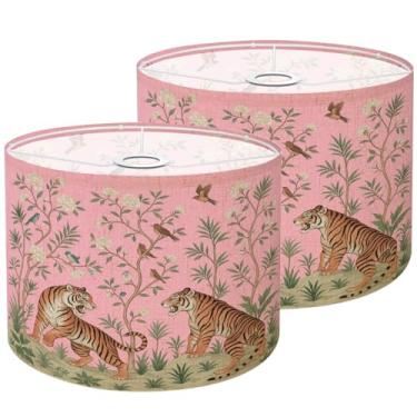Imagem de Abajur de tambor estampado peônias árvores bambu palmeiras tigres estilo chinoiserie abajur médio abajur de tecido de linho de substituição para abajur de mesa de cabeceira Candeeiros de chão Aranha