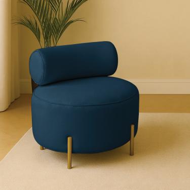 Imagem de Poltrona Sala Ilha Orgânica Éden Pé Aço Lateral Dourado Bouclê Azul E03 - D'Rossi