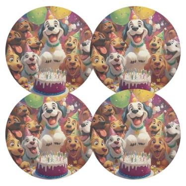 Imagem de Conjunto de 4 tapetes de mesa de cozinha de PVC para bolo de aniversário Dogs Around 38 cm, jogo americano antiderrapante para mesa de cozinha