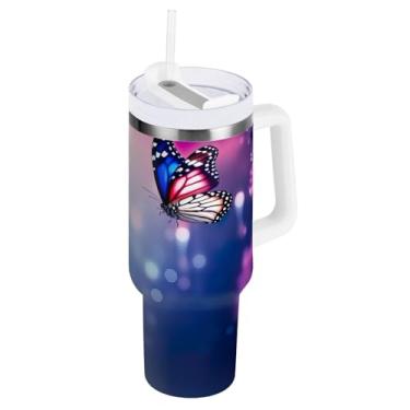 Imagem de ODAWA Caneca isolada de flores roxas de 850 g com alça e canudo, copo com isolamento duplo com tampa 2 em 1