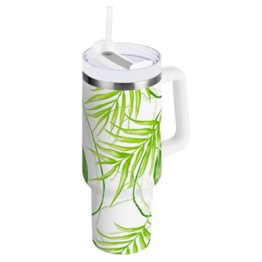 Imagem de Copo com isolamento duplo de folhas de palmeira de abacate com alça e tampa de palha, copo de água 850 g / 0,89 L