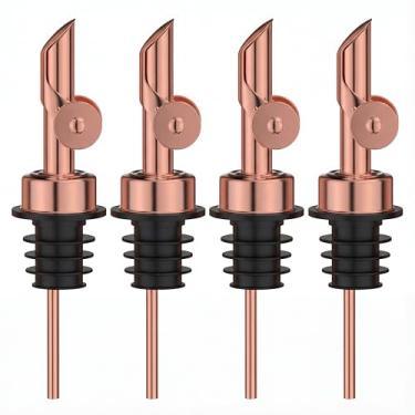 Imagem de BETTFOR Bicos de despejo de licor automáticos, pacote com 4, despejador de vinho e dispensador de azeite de oliva de aço inoxidável 304 à prova de vazamento com silicone de grau alimentício para