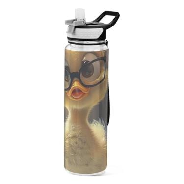 Imagem de ODAWA Cartoon Duck Funny Garrafa de água transparente de 946 ml com canudo e alça para crianças e adultos Tritan 1 litro