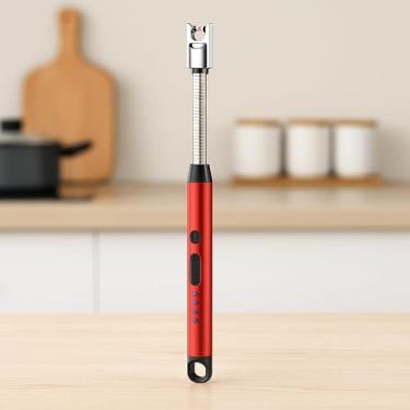 Imagem de Isqueiro Acendedor Elétrico Recarregável de Fogão a Gás, Churrasqueira, Velas, Cozinha, Ponta Flexível, USB, 27 cm, Premium Vermelho